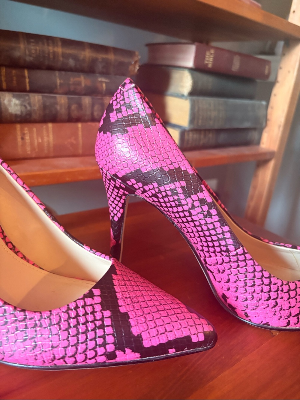 Nine West Tatiana Pump Pink Snake-Print Pointed Toe High Heels - Picture 3 of 11